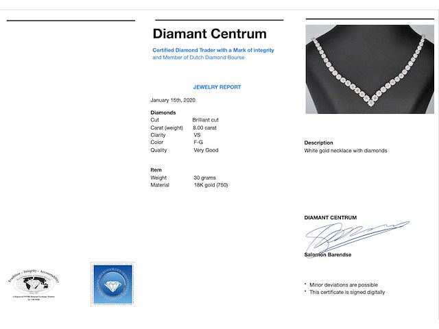 Diamanten collier 850 briljant geslepen diamanten 8.00 carat totaal - afbeelding 3 van  9