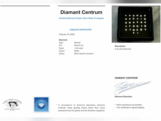 Diamanten lotje 1.04 ct - afbeelding 3 van  3