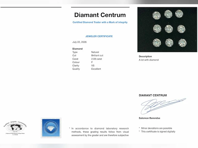 Diamanten lotje 2.08 ct - afbeelding 3 van  3