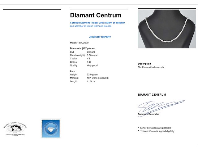 Diamanten tennis collier met 107 briljant geslepen diamanten - afbeelding 3 van  5