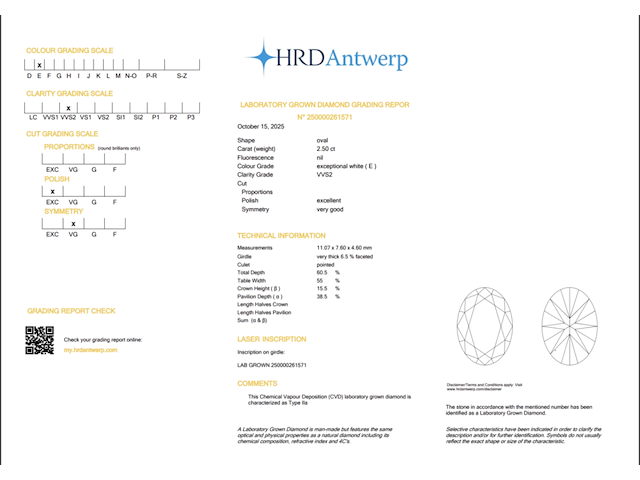 Diamond | oval | 2.50ct ( hrd gecertificeerd ) - afbeelding 7 van  7