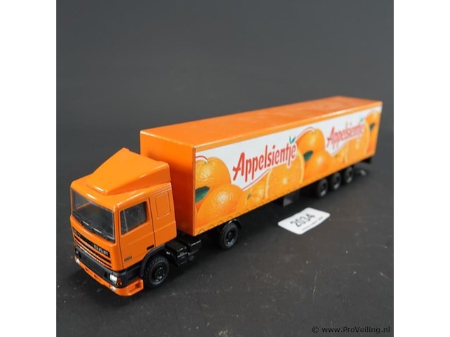 Die-cast schaalmodel lion car daf 95 appelsientje vrachtwagen met oplegger - afbeelding 1 van  5