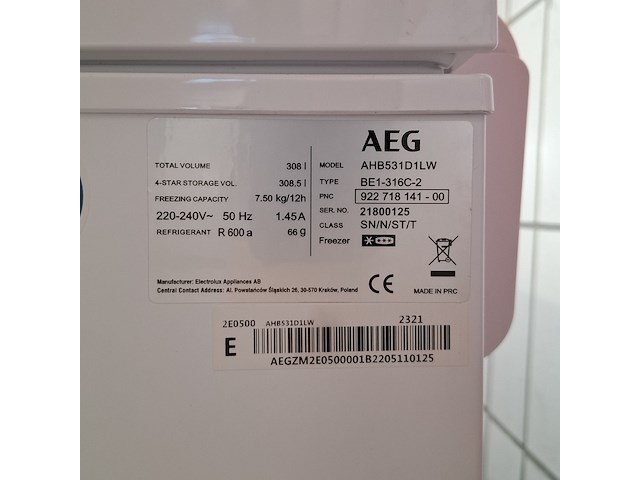 Diepvrieskist aeg, ahb531d1lw - afbeelding 6 van  6