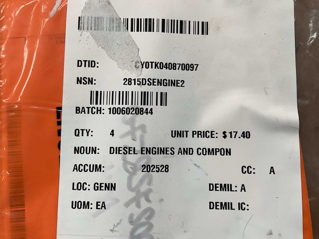 Diesel engine component (4x) - afbeelding 1 van  1