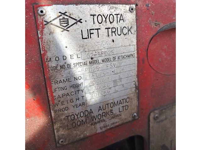 Diesel heftruck, toyota, 02-5fd25, 1989 - afbeelding 2 van  22
