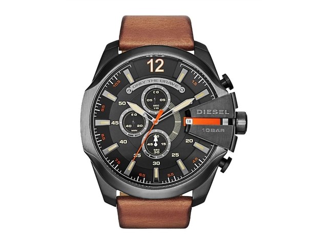 Diesel mega chief chronograaf horloge van bruin leer - afbeelding 1 van  1