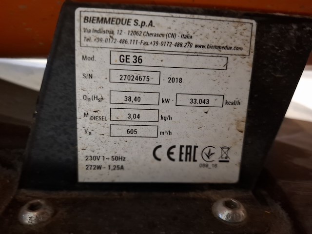 Dieselheater 36kw 230v, biemmedue, ge36, 2018 - afbeelding 6 van  6