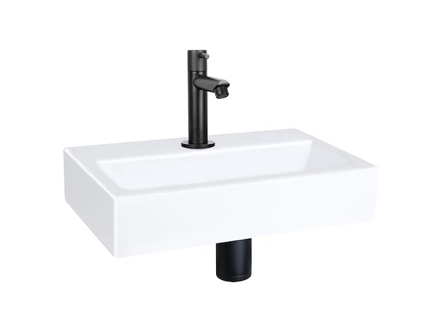 Differnz flat fonteinset 1 kraangat recht matte zwarte kraan keramiek wit - afbeelding 1 van  1