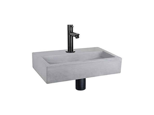 Differnz flat fonteinset beton lichtgrijs kraan recht mat zwart - afbeelding 1 van  2