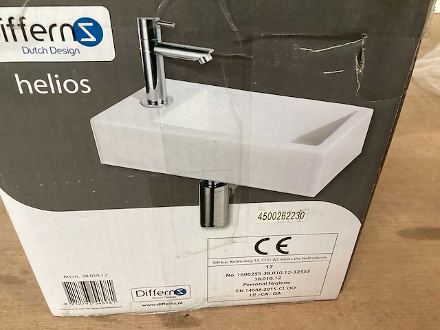 Differnz wasbak helios wit keramiek, complete set - afbeelding 3 van  3