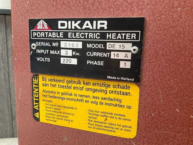 Dikair de 15 bouwkachel elektrische heater - afbeelding 4 van  5