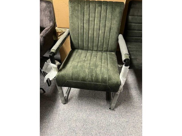 Dining chair (4x) velvet groen zwart staal - afbeelding 1 van  1
