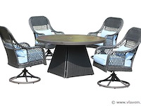 Diningset - 5-delig rond- antraciet wicker + blauwe kussens - afbeelding 2 van  3