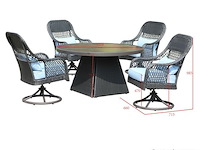 Diningset - 5-delig rond- antraciet wicker + blauwe kussens - afbeelding 3 van  3