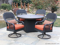 Diningset - 5-delig rond- antraciet wicker + oranje kussens - afbeelding 1 van  3