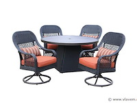 Diningset - 5-delig rond- antraciet wicker + oranje kussens - afbeelding 2 van  3