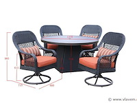 Diningset - 5-delig rond- antraciet wicker + oranje kussens - afbeelding 3 van  3