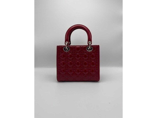 Dior - lady dior red patent leather - handtas - op echtheid geconroleerd - designer - afbeelding 2 van  13