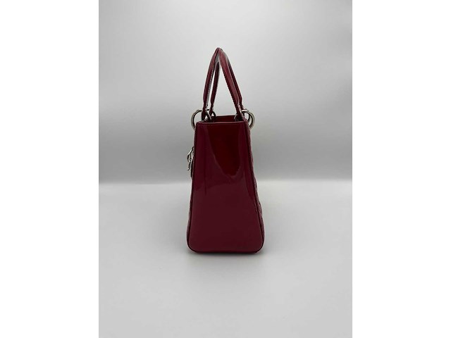 Dior - lady dior red patent leather - handtas - op echtheid geconroleerd - designer - afbeelding 3 van  13