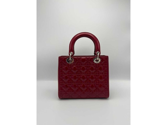 Dior - lady dior red patent leather - handtas - op echtheid geconroleerd - designer - afbeelding 4 van  13