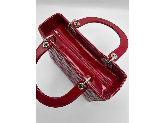 Dior - lady dior red patent leather - handtas - op echtheid geconroleerd - designer - afbeelding 6 van  13
