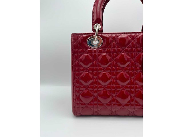 Dior - lady dior red patent leather - handtas - op echtheid geconroleerd - designer - afbeelding 8 van  13