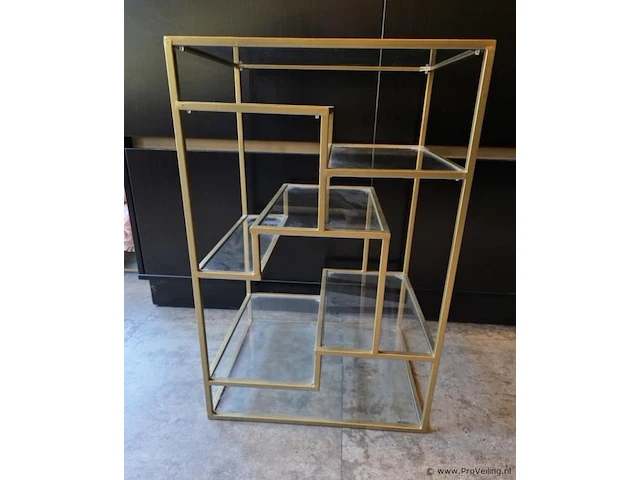 Displaykast v.v. goudkleurig metalen frame en glazen planken - afbeelding 3 van  5