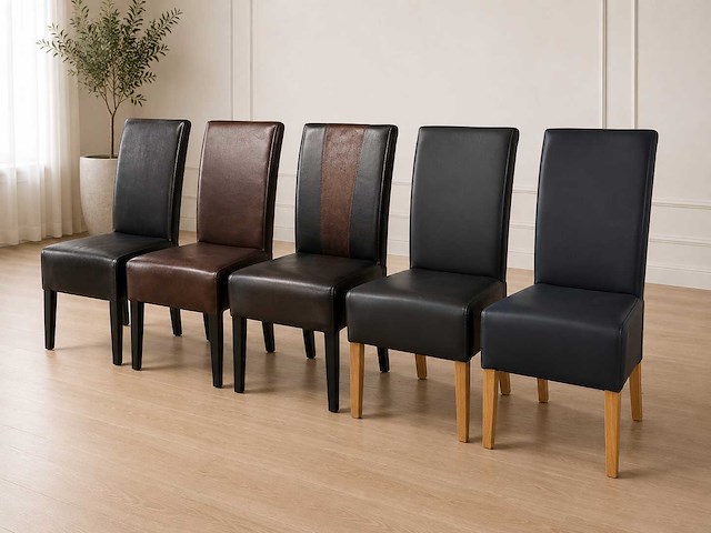 Diverse leren eetkamerstoelen (5x) - afbeelding 1 van  12
