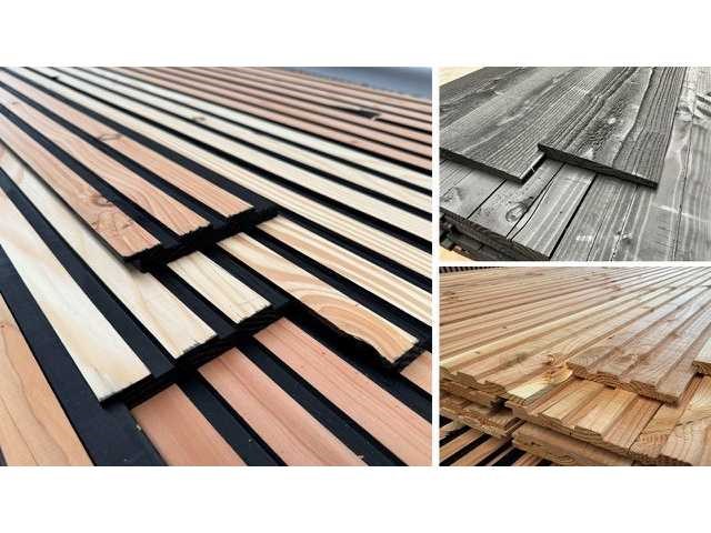 Diverse soorten tuinhout zoals zweeds rabat, triple rhombus, dakbeschot en blokhutprofiel planken