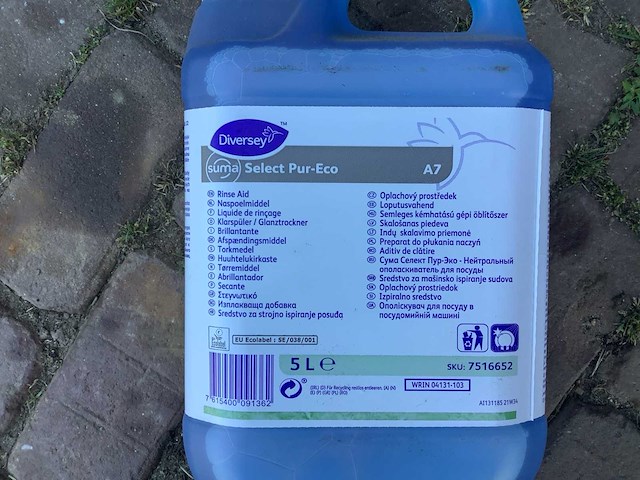 Diversey suma select pur-eco a7 5 liter vaatwas naspoelmiddel (6x) - afbeelding 5 van  6