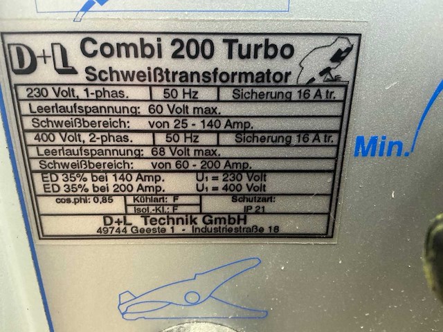 D+l combi 200 turbo lastransformator - afbeelding 4 van  4