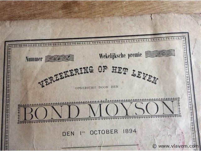 Document - verzekering op het leven 1894 - afbeelding 2 van  4