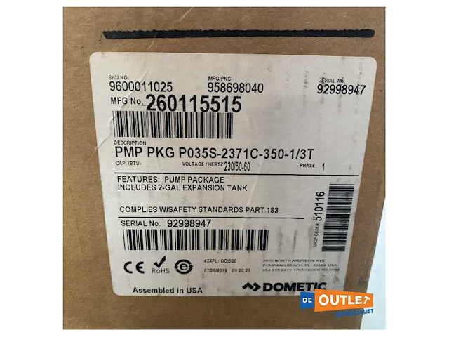 Dometic pmp pkg p035s -231c aircon pump 230v - 9600011025 - afbeelding 5 van  5