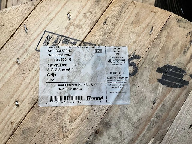 Donne ymvk dca 3g 2,5mm grijs kabel op haspel (500mtr) (2x) - afbeelding 3 van  5