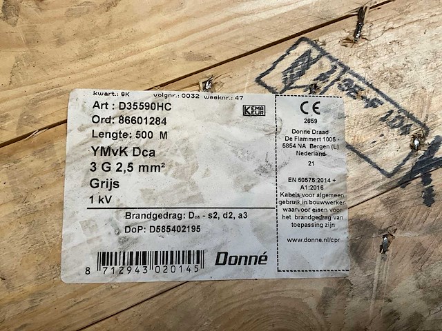 Donne ymvk dca 3g 2,5mm grijs kabel op haspel (500mtr) (2x) - afbeelding 4 van  5