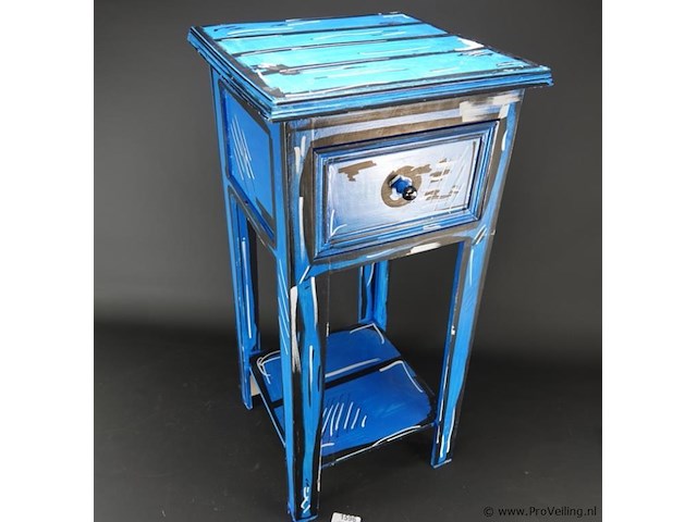 Door belgische kunstenaar beschilderde plantentafel met lade - afbeelding 1 van  5