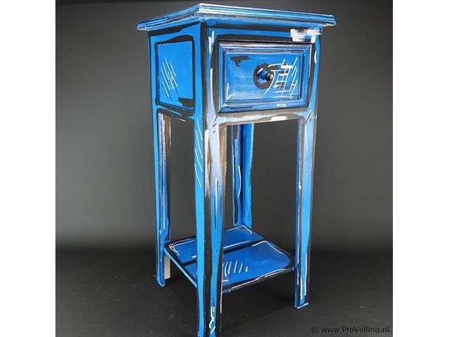 Door belgische kunstenaar beschilderde plantentafel met lade - afbeelding 2 van  5