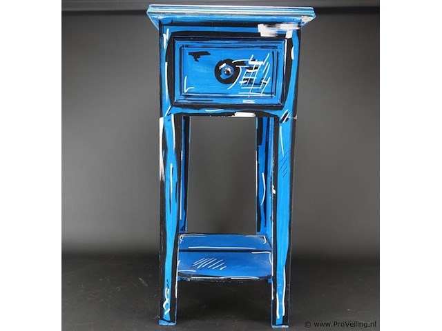 Door belgische kunstenaar beschilderde plantentafel met lade - afbeelding 3 van  5