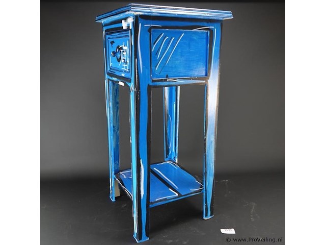 Door belgische kunstenaar beschilderde plantentafel met lade - afbeelding 4 van  5