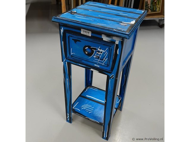 Door kunstenaar beschilderde antieke telefoontafel met lade - afbeelding 1 van  5