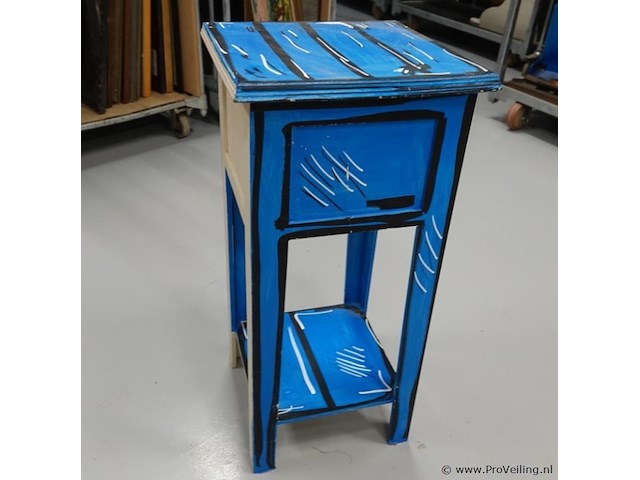 Door kunstenaar beschilderde antieke telefoontafel met lade - afbeelding 5 van  5