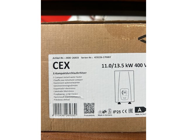 Doorstroom waterverwarmer 11.0/13.5 kw 400 v, clage, cex - afbeelding 2 van  3