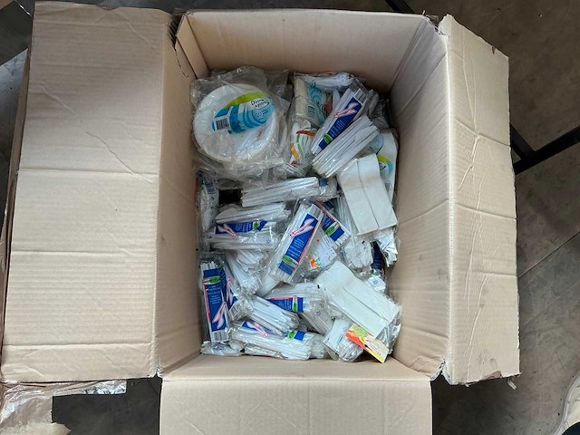 Doos plastic bordjes en bestek - afbeelding 1 van  1