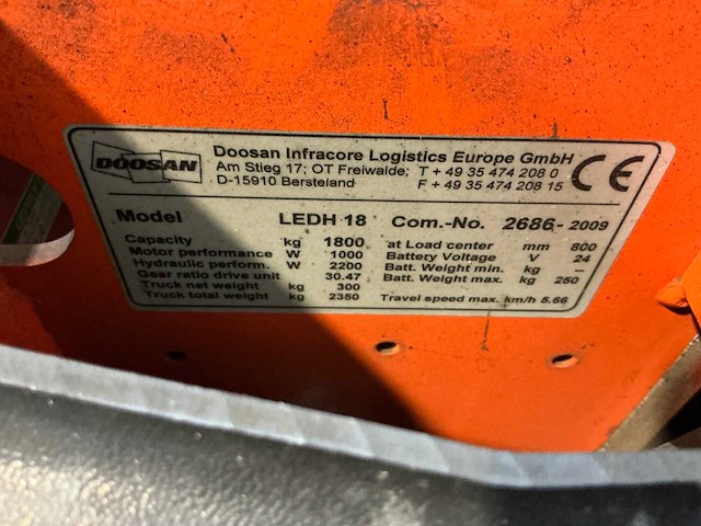 Doosan - 2009 - ledh18 - elektrische palletwagen - afbeelding 3 van  11