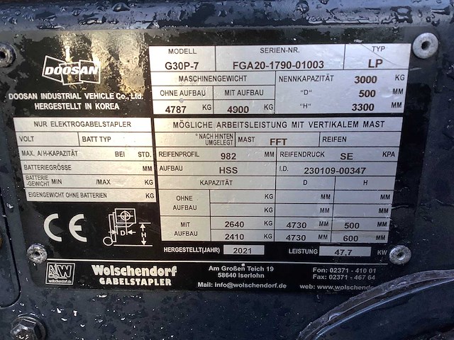 Doosan - 2021 - g30p-7 lp - vorkheftruck - afbeelding 3 van  7