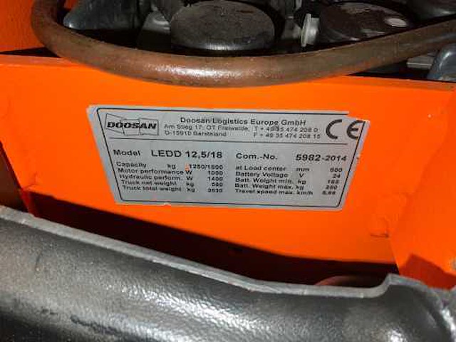 Doosan - ledd 12.5/18 - elektrische dubbeldek palletwagen - 2015 - afbeelding 12 van  12