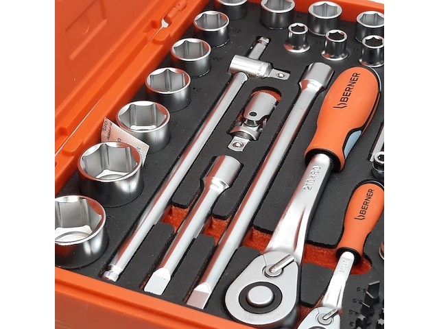 Dop en ratel set, berner, s-set lever 54 pcs 1/4" 1/2" sbox 60z - afbeelding 8 van  10
