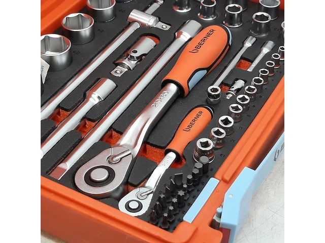 Dop en ratel set, berner, s-set lever 54 pcs 1/4" 1/2" sbox 60z - afbeelding 9 van  10