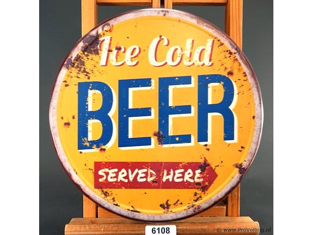 Dopvormige metalen bord ice cold beer - afbeelding 1 van  7