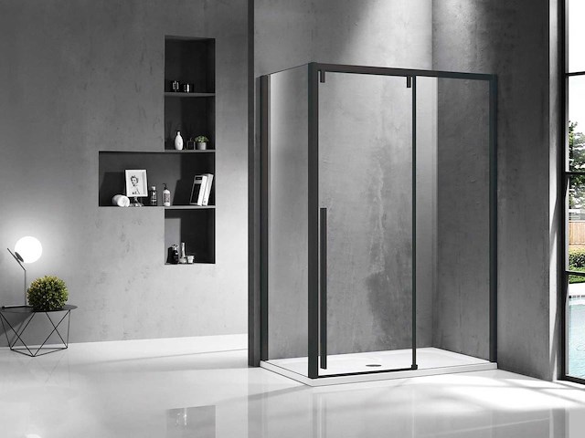 Douchecabine 120x90cm; retour product in doos niet gecontroleerd; softclose - links/rechts - mat zwart - afbeelding 1 van  2